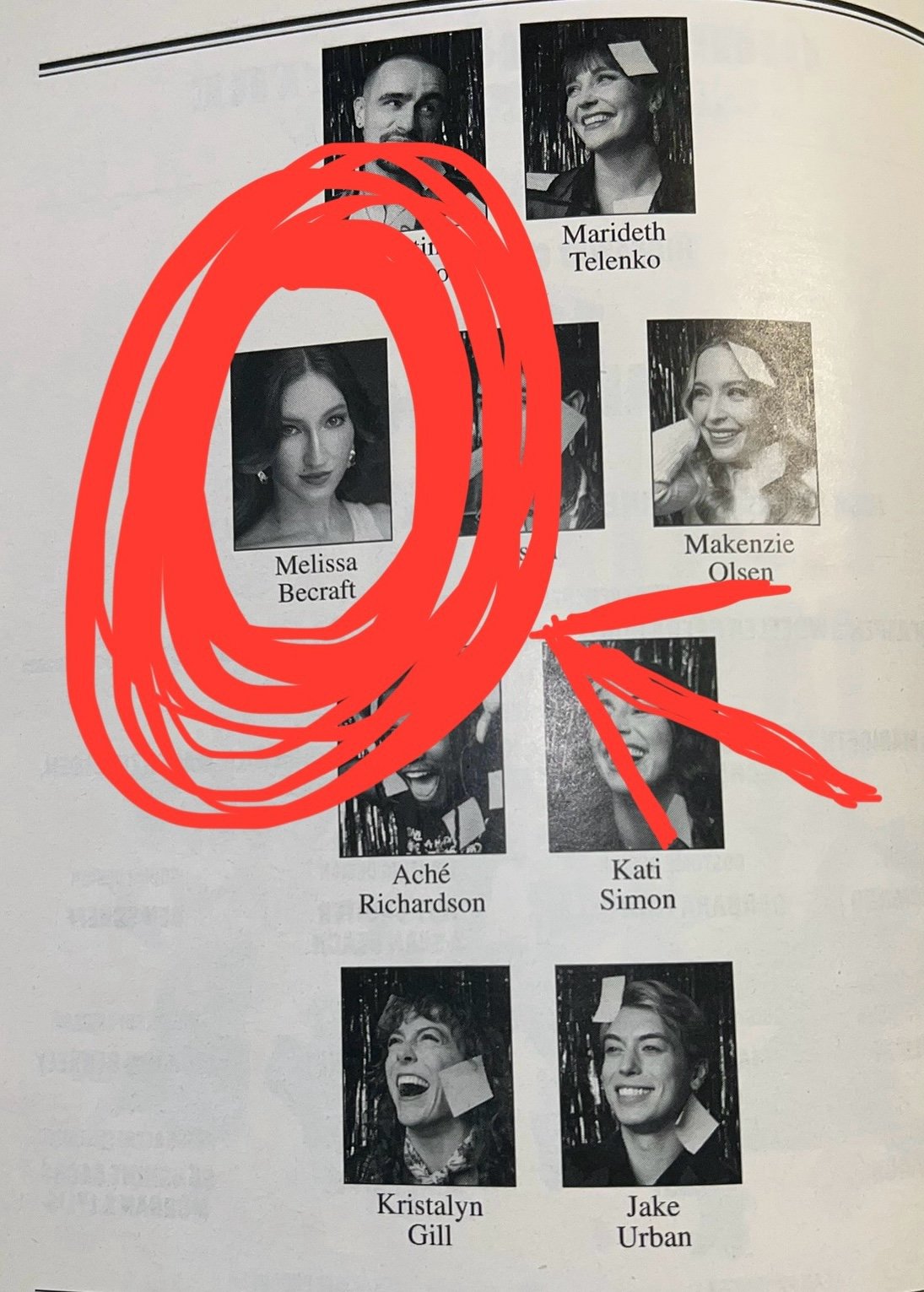 Cast page in the Playbill program with Melissa Becraft's name circled in red marker